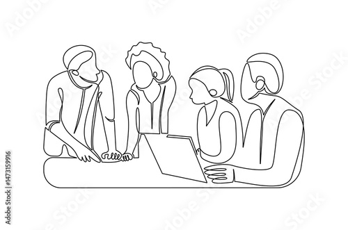 Continuous one line drawing of business meeting. Single line drawing illustration of Discussion in a conference meeting. Business strategy concept vector art. Doodle line illustration.
