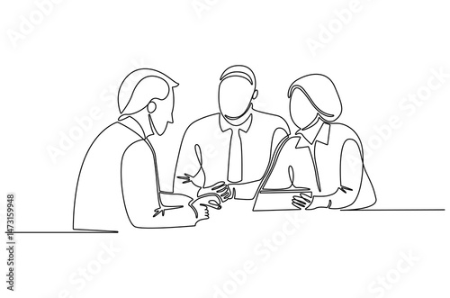 Continuous one line drawing of business meeting. Single line drawing illustration of Discussion in a conference meeting. Business strategy concept vector art. Doodle line illustration.