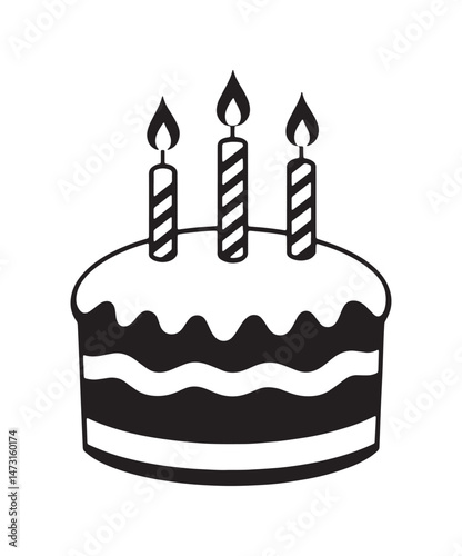 Birthday cake line art silhouette vector.