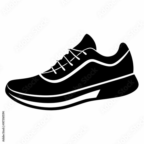 Black Silhouette Running Shoes Vector on White Background