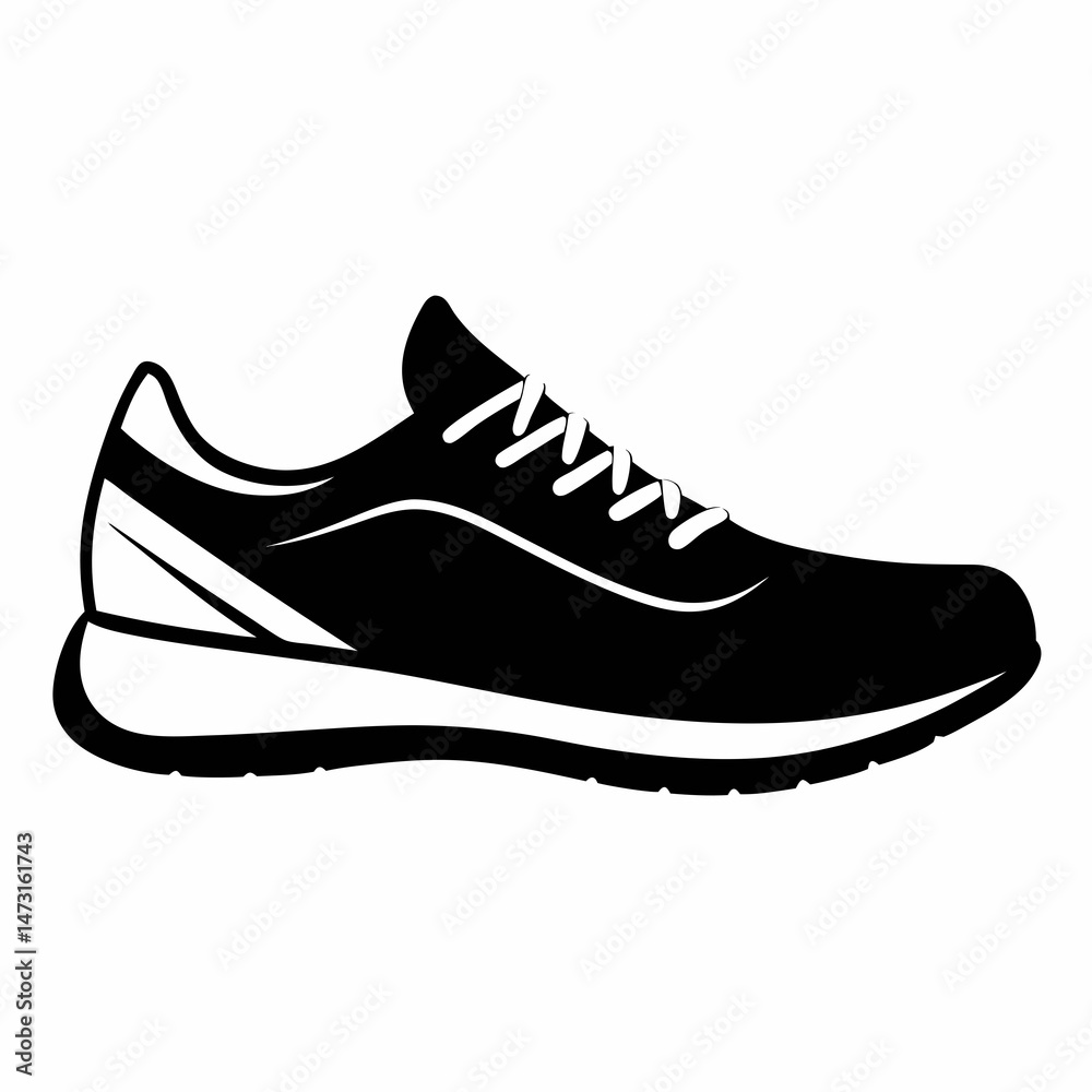 Black Silhouette Running Shoes Vector on White Background Black Silhouette Running Shoes Vector on White Background