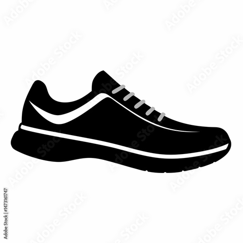 Black Silhouette Running Shoes Vector on White Background