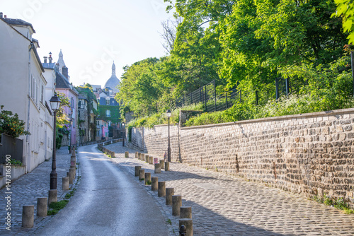Beautiful view of Rue de l'Abreuvoir in Paris on Montmartre, France