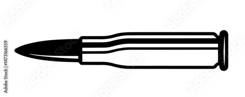 Rifle Cartridge Featuring a Pointed Bullet Tip and Cylindrical Case with Slight Middle Expansion and Rounded Base. Ammunition, Military Equipment, Firearms, Ballistics, and Shooting 