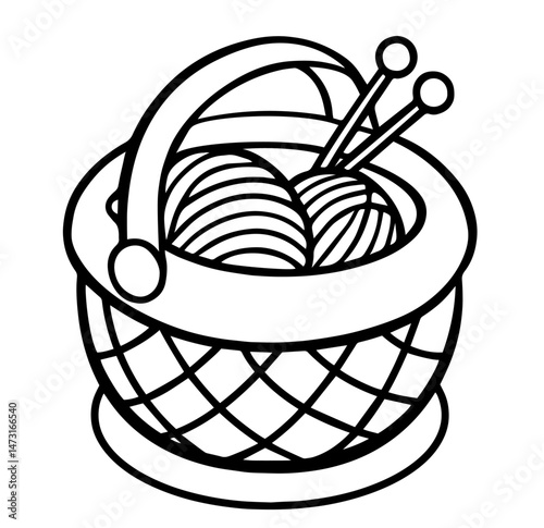yarn basket filled with balls of wool and knitting needles. crafts, knitting, handmade hobbies, DIY projects