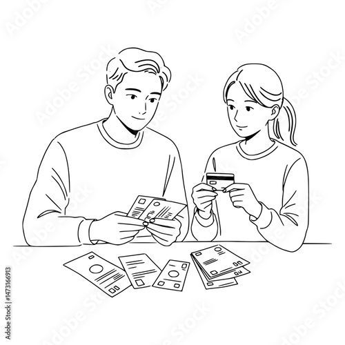 Couple paying bills