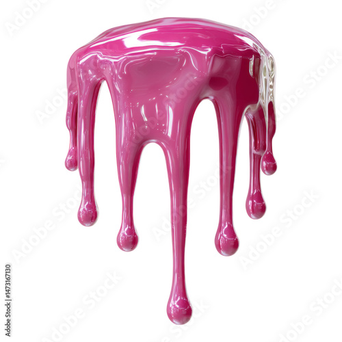 Glossy Pink Liquid Dripping on Transparent Background