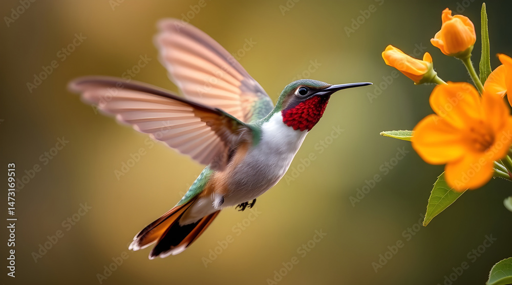 Fototapeta premium Grace in the Air: Hummingbird in Warm Light