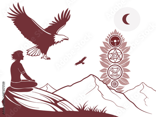 "Chakra Meditation with Tribal Animal Spirits – Silhouette Spiritual Artwork"