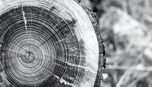Texture of a Tree Ring in Black and White Tones