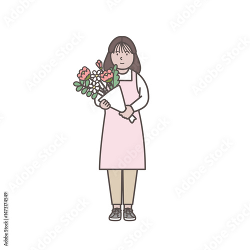 花屋の女性店員のイラスト