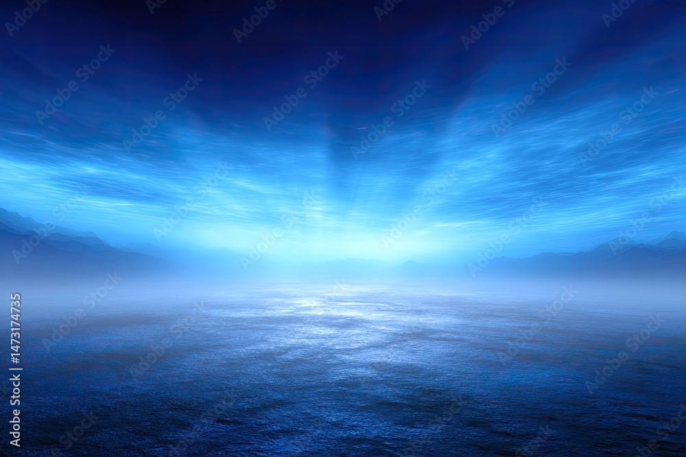 Obraz premium Serene Celestial Dawn A Tranquil Blue Expanse with Radiant Sky Illumination