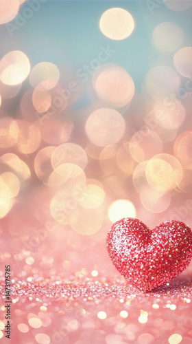 Glitter heart backdrop with sparkling accents and soft bokeh