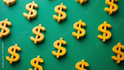 Golden dollar signs scattered on teal background