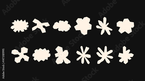 Creative flat vector pack with sharp-angled badges, whimsical stars, floral icons and geometric forms — perfect for branding and online content.