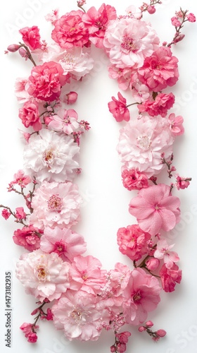 Wallpaper Mural A flower arrangement is displayed in a white frame, with pink flowers and white flowers. The arrangement is in the shape of the number 0 Torontodigital.ca