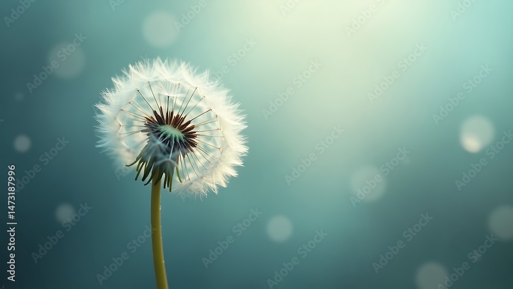 Fototapeta premium Close up of a dandelion seed head with a green background perfect for spring or summer themed design