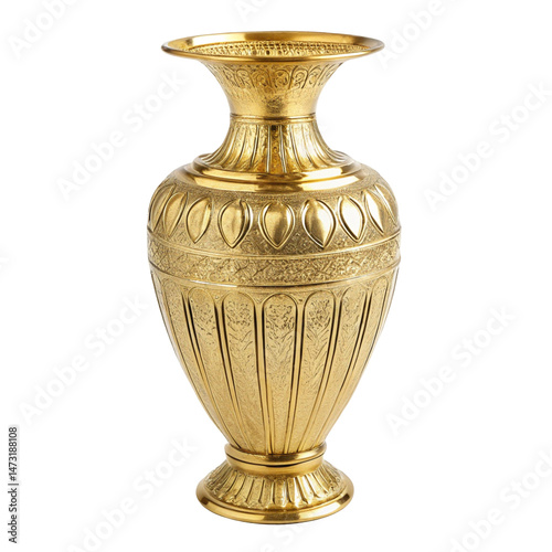Antique brass vase on white background