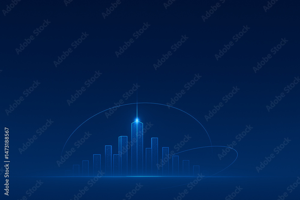 Fototapeta premium abstract blue technology background with city skyline