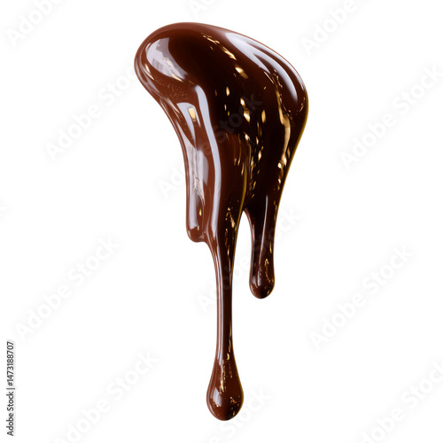 Glossy Chocolate Drizzle Flowing on Transparent Background
