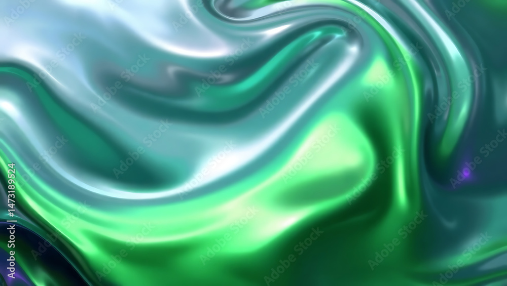 Obraz premium Vibrant Iridescent Metallic Silk Waves: Elegant and Shiny Abstract Background