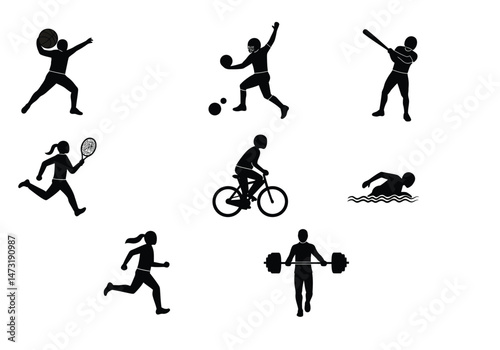 Sports silhouette. This image shows a person lifting a barbell, demonstrating strength and weightlifting. Vector clipart illustration design.