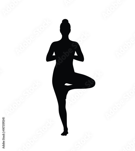 Yoga silhouette. This image shows a black silhouette of a person in a meditative yoga pose, emphasizing balance, flexibility, and mindfulness. Vector clipart illustration design.