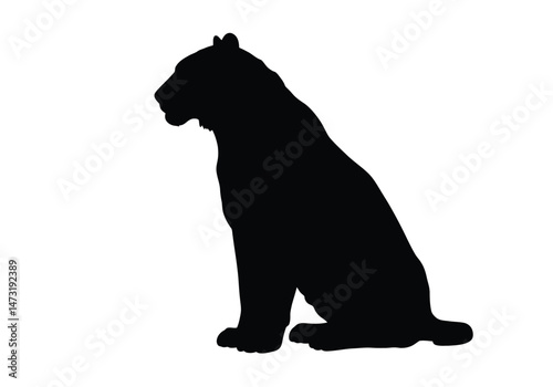 Tiger sitting silhouette. This image shows a tiger sitting silhouette with detailed outlines and shapes that represent the tiger's body and posture. Vector clipart illustration design.