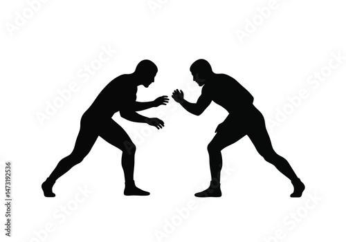 Wrestlers silhouette. This image shows a black and white abstract design resembling a sun with jagged rays extending from a central circle. Vector clipart illustration design.