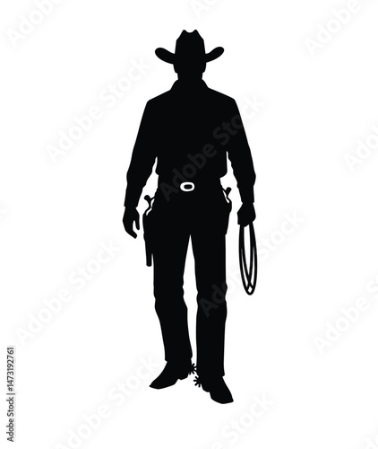 Cowboy silhouette. This image shows a black sunburst design with sharp, jagged rays emanating from a central circle. Vector clipart illustration design.