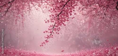 Mesmerizing swirl of abstract pink sakura petals, descending in a dreamy cherry blossom backdrop  ,  beauty, sakura,  cherry