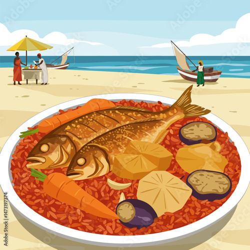 Serving Delicious Fish Dish on Beach with Ocean View