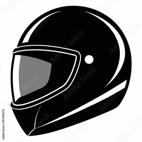 Matte Black Racing Helmet with Chrome Visor - Vector Silhouette on White