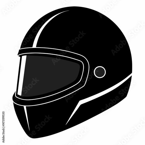 Matte Black Racing Helmet with Chrome Visor - Vector Silhouette on White