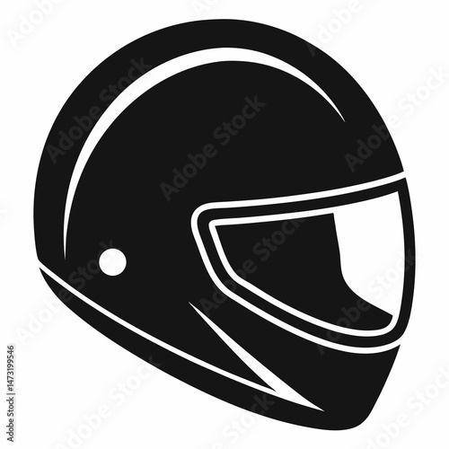 Matte Black Racing Helmet with Chrome Visor - Vector Silhouette on White