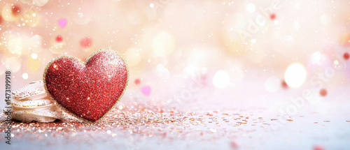 Glitter heart on soft background with festive sparkles