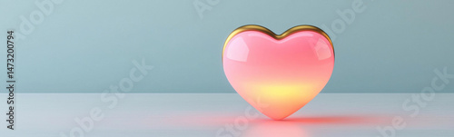 Glowing heart shaped icon in metallic gold and pink gradient