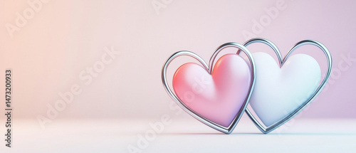 Glossy metallic hearts in pink and white colors, symbolizing love