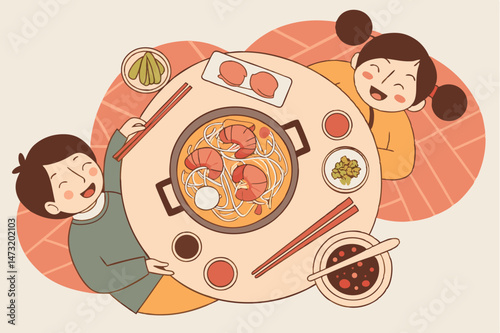 vector illustration of a pizza and chopstick