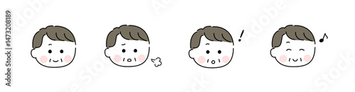 ゆるかわいい手描き風の表情セット／高齢男性