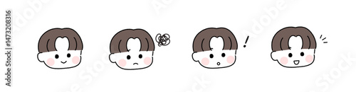 ゆるかわいい手描き風の表情セット／センターパーツの男の子