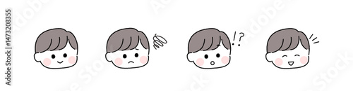 ゆるかわいい手描き風の表情セット／男の子