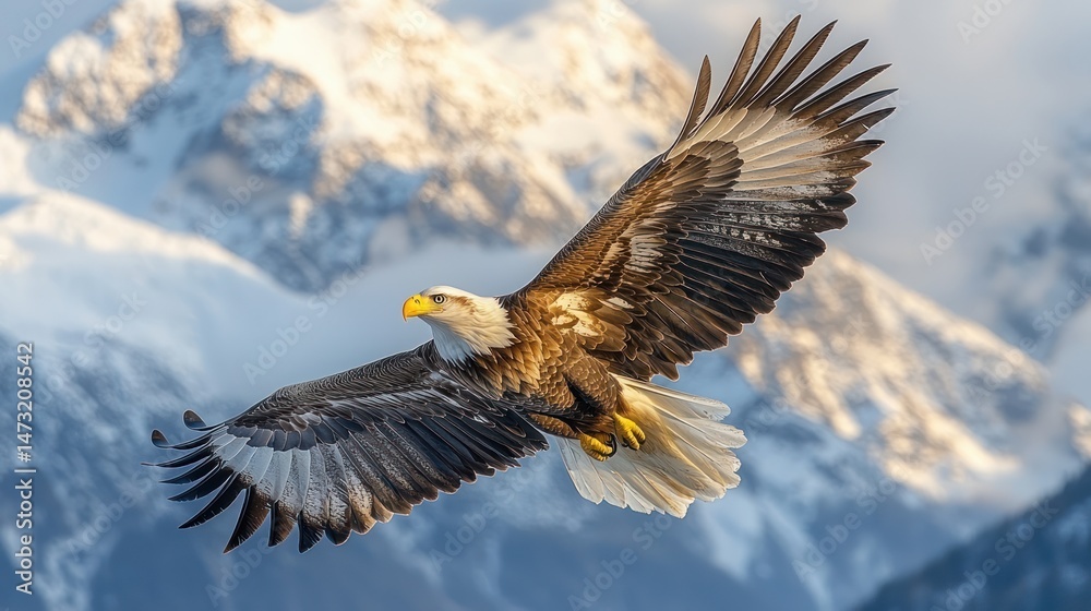 Obraz premium Majestic eagle soaring over snowy peaks