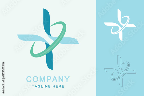 Medical center logo with organic plus sign shape. Health treatment clinic logo.