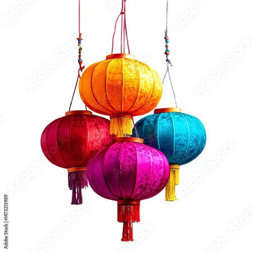 colorful paper lantern hanging decor isolated on transparent background