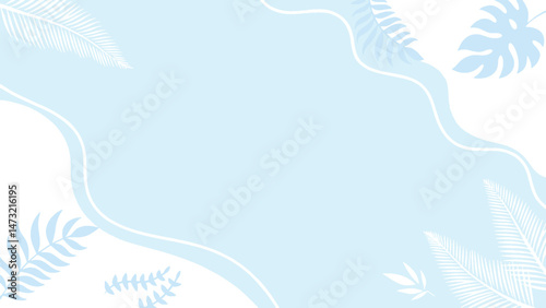 Serene, light blue background with soft, stylized tropical leaves, creating a peaceful and aesthetically pleasing design element.