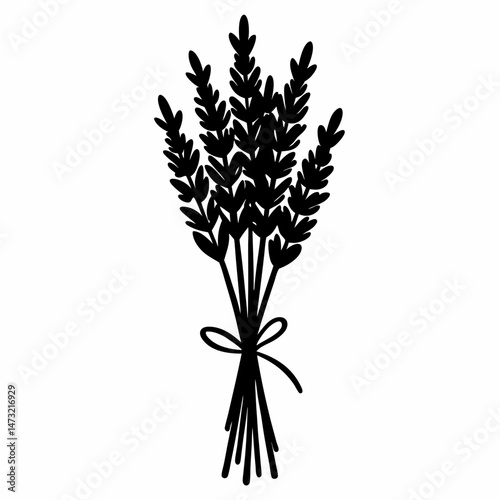 Hand-Drawn Lavender Bundle Silhouette Vector on White