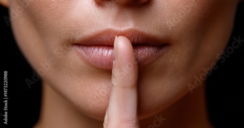 Close-up of woman gesturing for silence.
