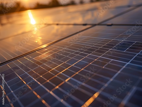 Photorealistic solar panels absorb radiant sunlight on eco-friendly home roof.