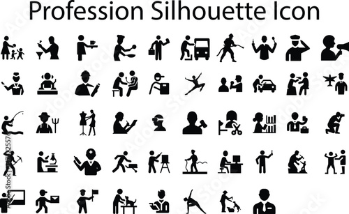 Vector silhouettes of people icon set shows black figures of person, family, businessman, woman, baby, and worker